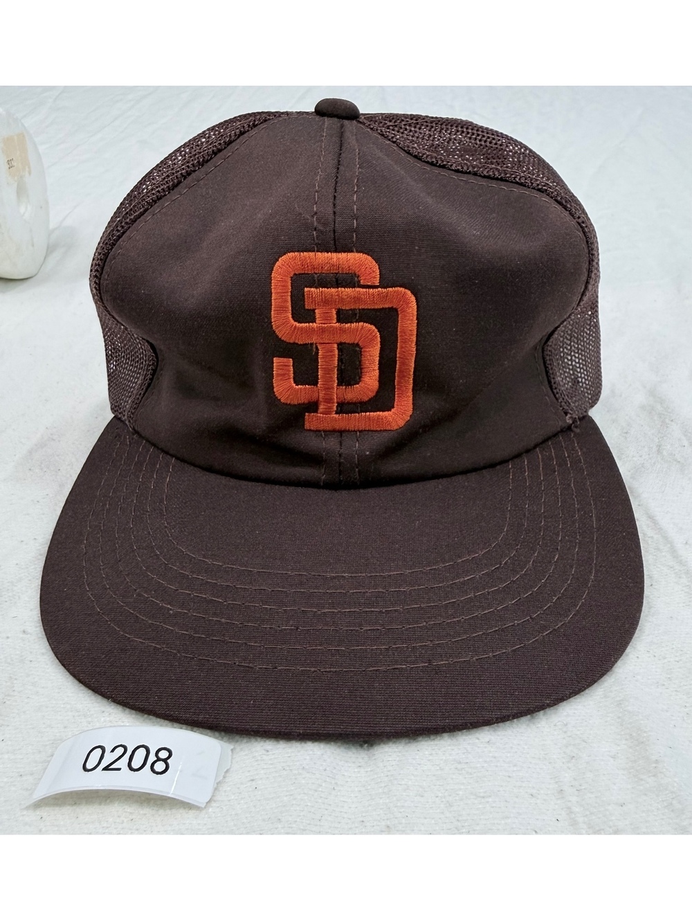 Vintage San Diego Padres Mesh Snapback Baseball Cap Brown Orange